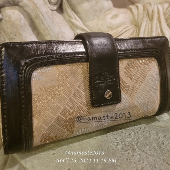 L.A.M.B. by Gwen Stefani Gold Glam Leather Fabric Wallet Designer Luxury #102 - Picture 2 of 16